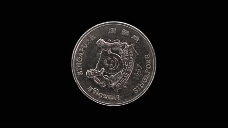 singapore 20 cent 1997 obverse with national arms and multilingual inscription, macro loop on black background