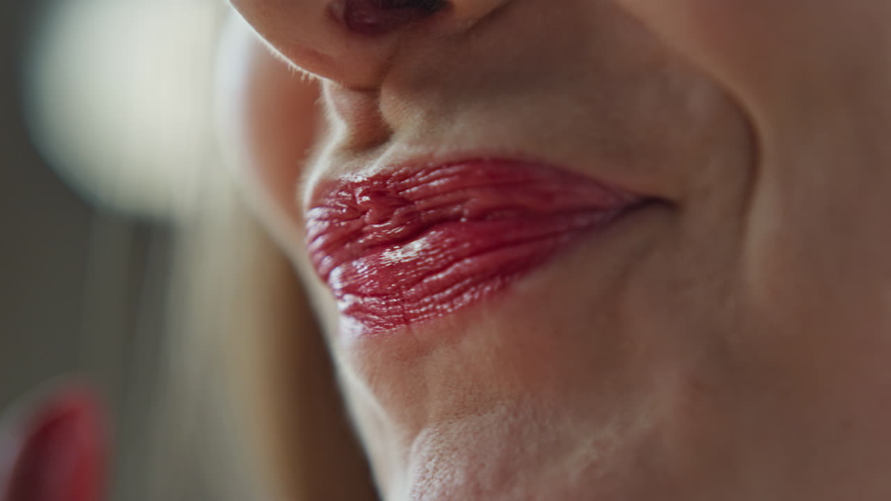 Close-up of woman applying red lipstick
