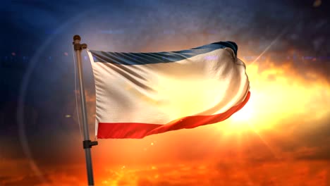 la bandera de crimea retroiluminada en un hermoso ciclo de amanecer en cámara lenta 4k