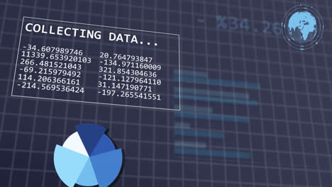 Animation-of-interface-with-statistical-data-processing-over-grid-network-against-grey-background