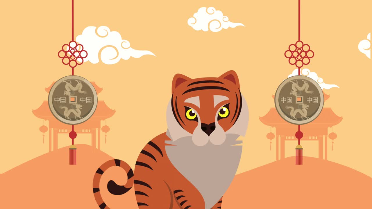 nuovo anno cinese tigre e pagode