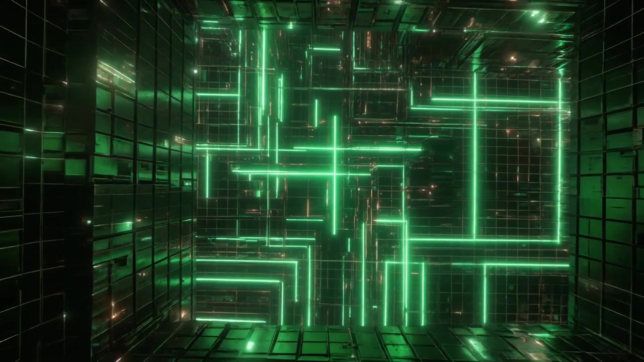 Futuristisk digital tunnel med glødende grønne neonkredsløb