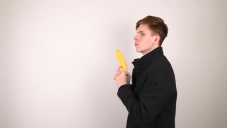 man walking up and shooting the camera