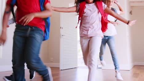 group of children returning home after school day