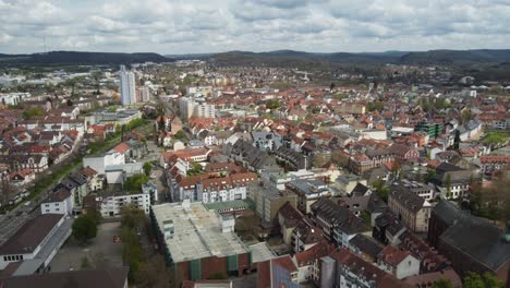 Drone-View-of-Old-City-and-Benzinoring-in-East-Side-of-Kaiserslautern,-Germany