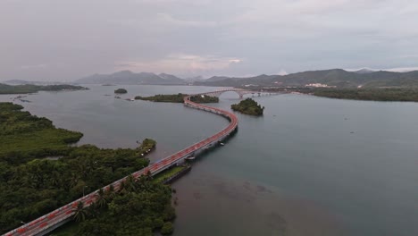 san juanico bridge looking towards leyte. this major piece of infrastructure is reduced to single lane traffic one way whilst under repair.