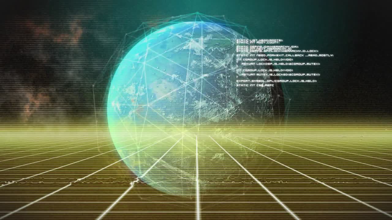Upon system startup holographic globe rising and rotating to display flickering network status logs