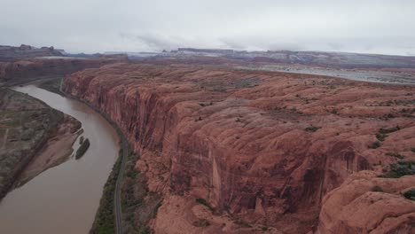 aerial view of the red rocks and the colorado river in moab, utah