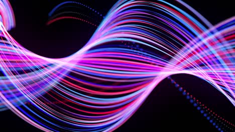 las rayas de luz forman una espiral, bg en 4k. fondo en bucle abstracto con rastros de luz, flujo de líneas de neón rojo azul en el espacio se mueven para formar formas en espiral en bucle. diseño de movimiento moderno de moda bg.