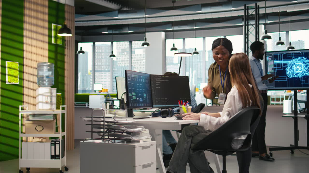 Manager Supervising Young Trainee In Office Using Ai Technology