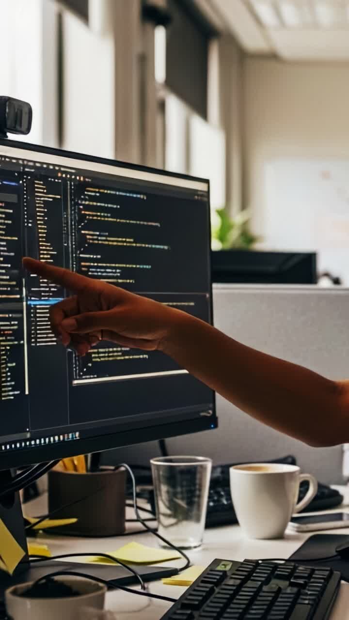 A professional software developer engages deeply in coding, showcasing a dynamic programming environment with multiple monitors filled with intricate code lines