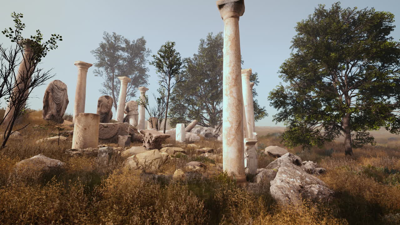 древние римские руины со сломанными статуями