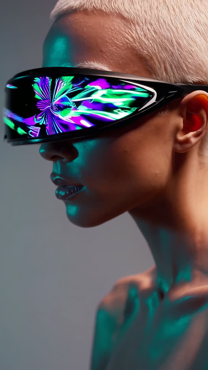 Person wearing futuristic glowing glasses