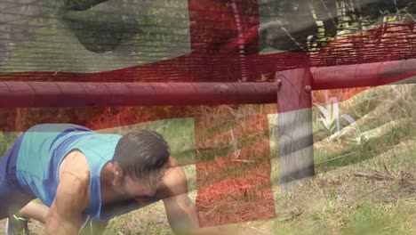 Animation-of-flag-go-england-over-strong-muscular-man-overcoming-track