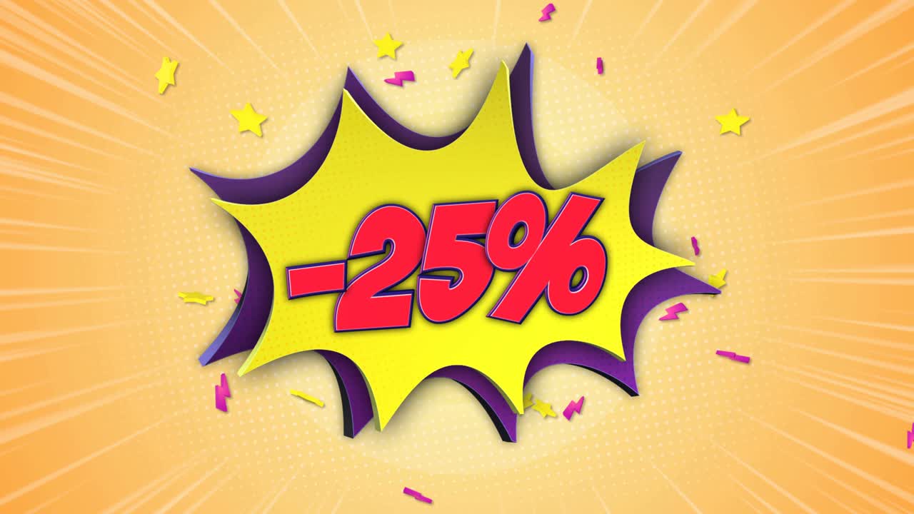 -25% de descuento en animación de texto cómico y burbuja de habla, con alfa mate, bucle, 4k