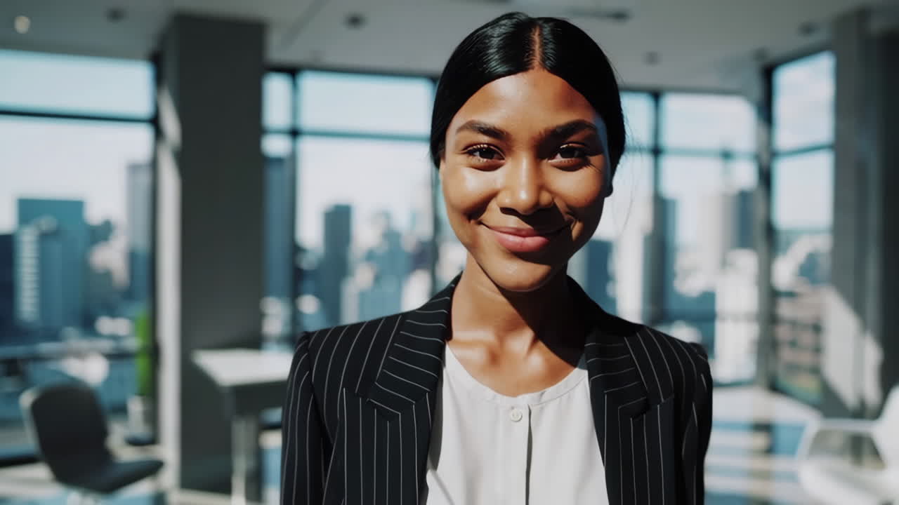 mujer de negocios sonriente en una oficina moderna