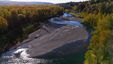 Aerial-view-of-Snoqualmie-Middle-Fork-River-in-Washington-State,-North-Bend