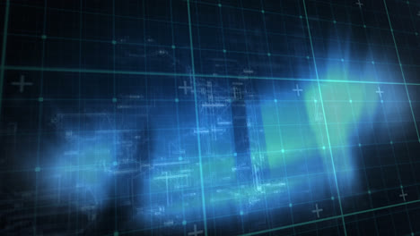 animation of digital data processing over grid and glowing background