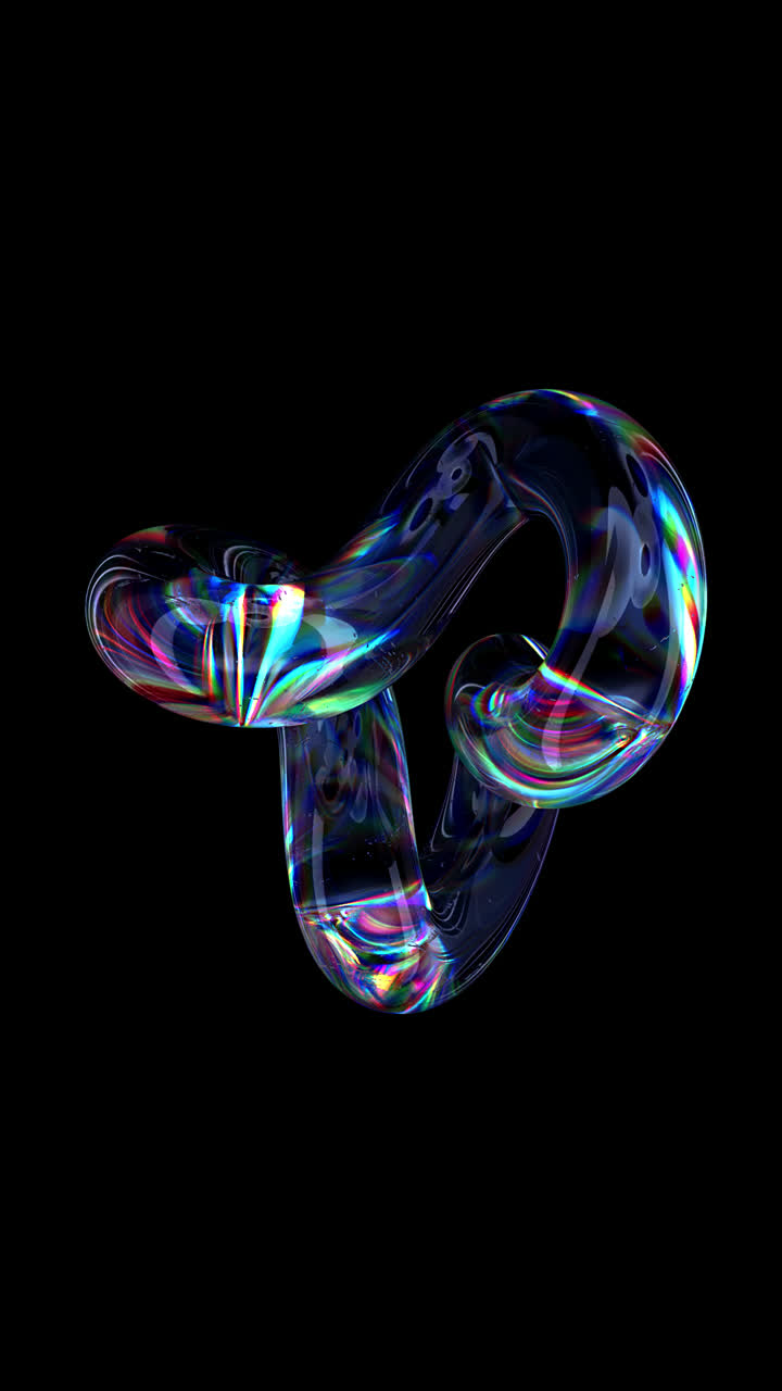 눈에 띄고 다채로운 추상적인 회전 모양의 루프 깊은 검은 바탕에