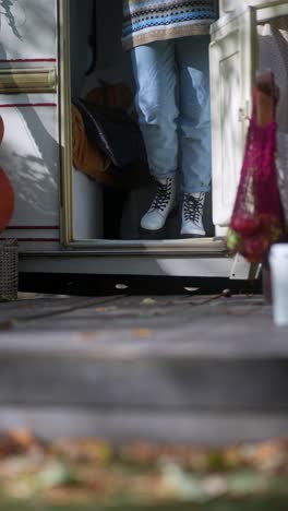 person standing in a camper van