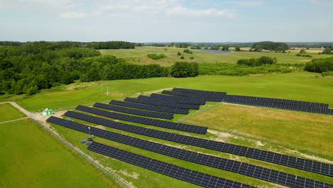 stunning aerial view of solar panels on green field in poland on a sunny day copy space