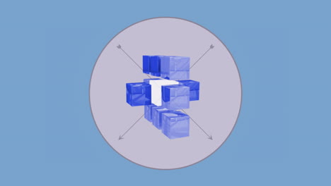 3d blue cubes forming structure, data processing animation over blue background