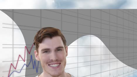 Animation-of-man-and-graph-over-cloudy-sky