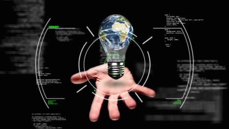animación de escaneo de alcance y procesamiento de datos a mano con bombilla