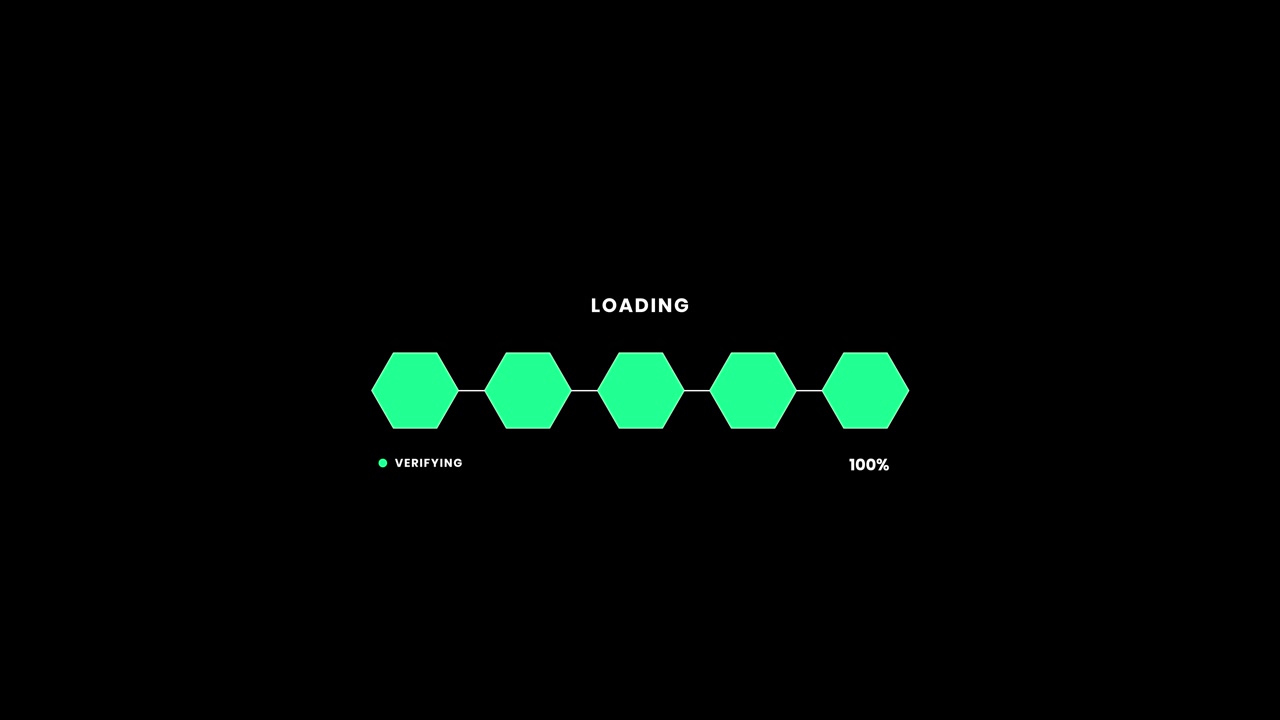Minimalist loading bar with glowing hexagon animation isolated on black background