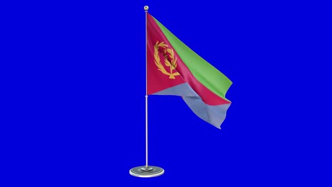 ilustración en bucle 3d de un pequeño poste de bandera en fondo de tecla cromada