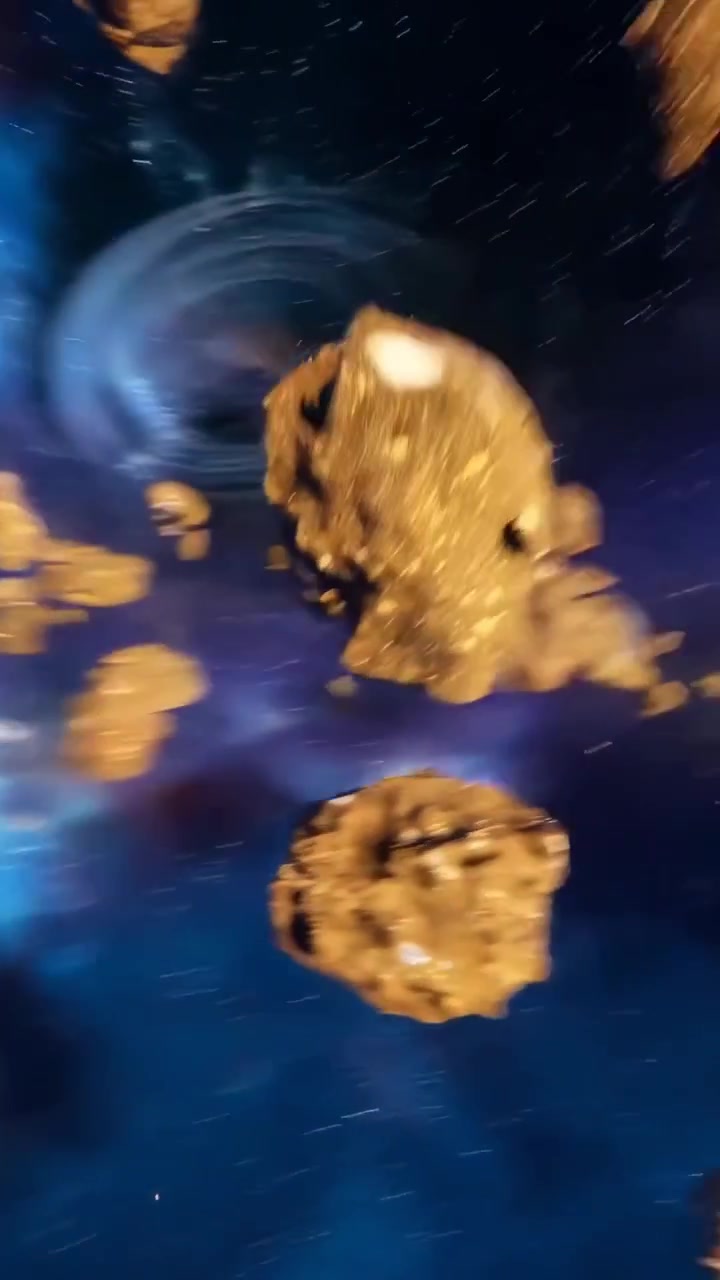 Dynamic Flight Through a Colorful Space Nebula with Asteroids