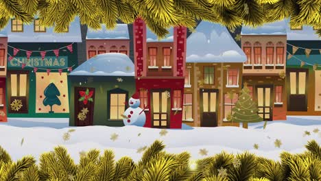 Animation-of-christmas-winter-scenery-with-decorations-and-santa-claus