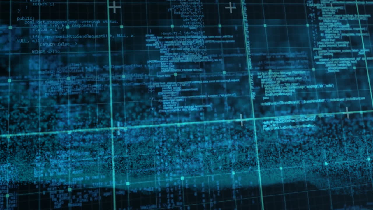 Animation of digital data processing over grid background
