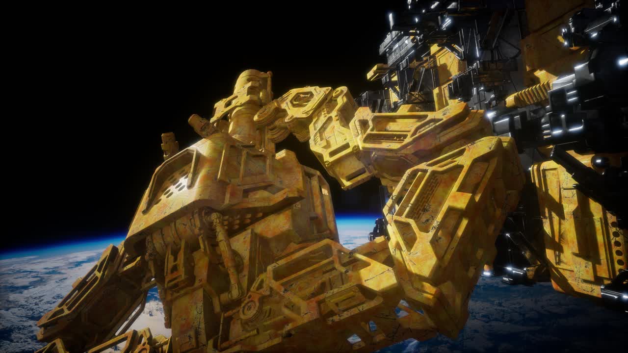 애니메이션 우주 정거장을 비행하는 것