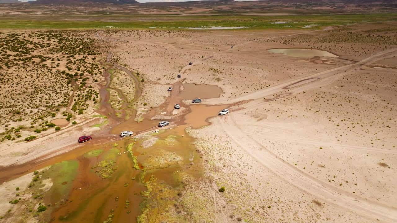 Adventure Journey, Off-road Travel, Vast Desert Landscape, Aerial View