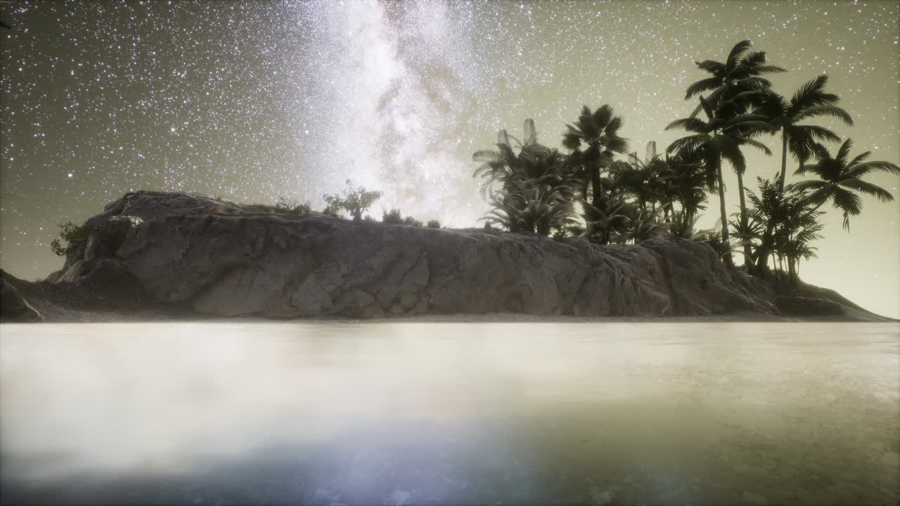 Beautiful fantasy tropical beach with Milky Way star in night skies