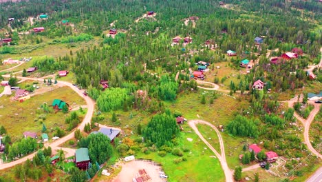 slow drone flying over colorful neighborhood in grand lake colorado