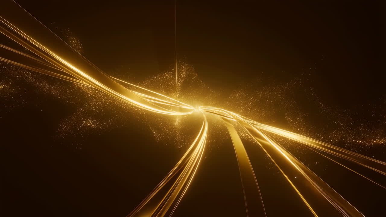 Abstract Golden Light Streams and Particles on Dark Background
