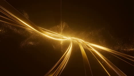 abstract golden light streams and particles on dark background