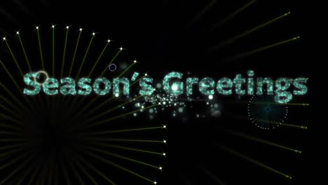 Animation of season&#039;s greetings text over fireworks on black background