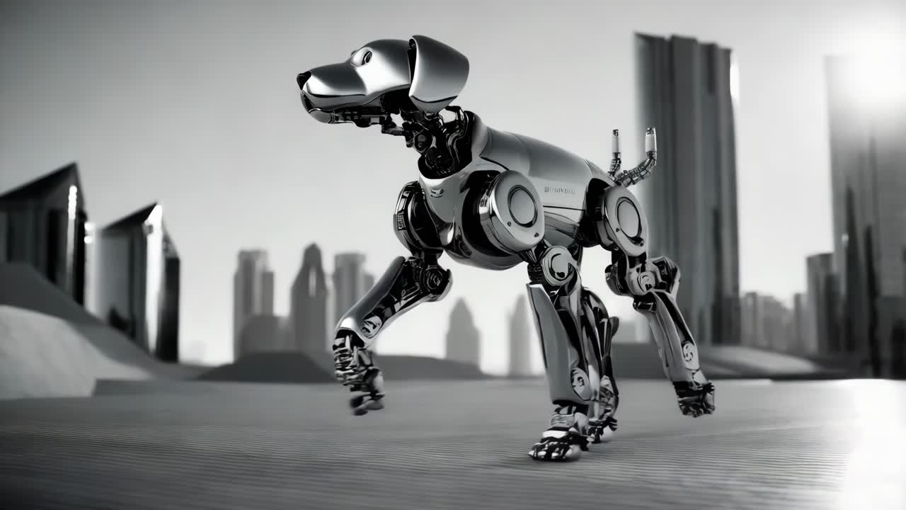 perro robot futurista en un paisaje urbano