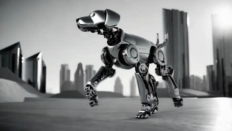 futuristic robot dog in a cityscape