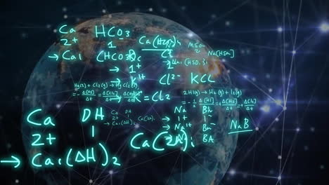 animation of mathematical equations and globe on black background