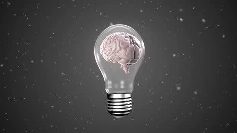 Animation-of-human-brain-in-lightbulb-and-particles-on-black-background