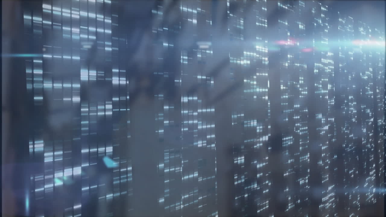 Animation of digital data streams with light effects creating futuristic technology