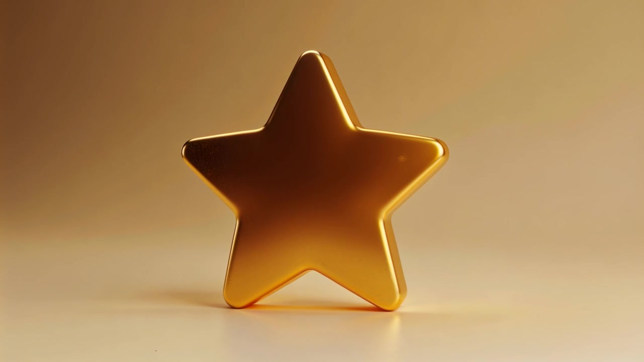 Rotating golden five-point star centering on studio tabletop as frames progress, showcasing finish