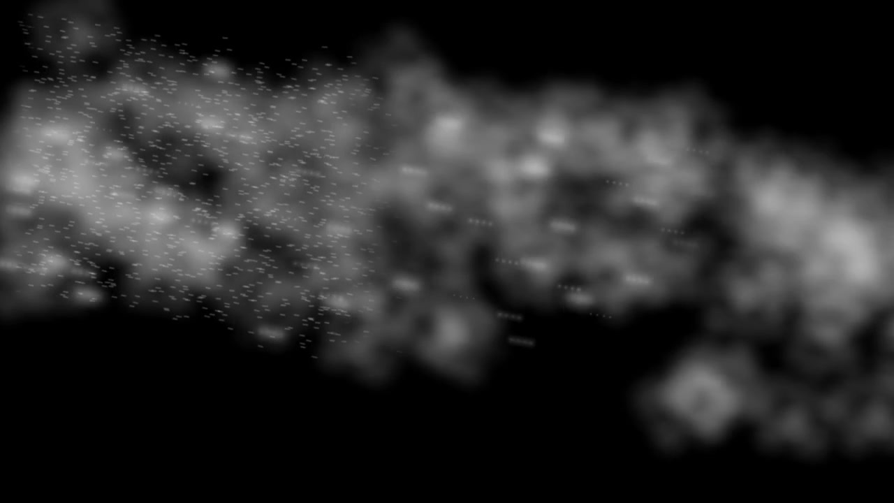 Fumo bianco astratto e particelle fluttuanti su sfondo nero