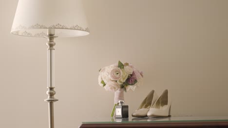 wedding accessories displayed on a table