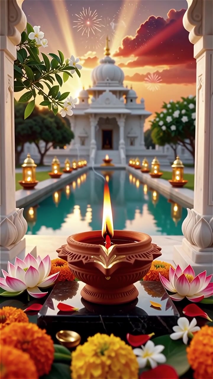 Sfondo del Festival Diwali con lanterne e decorazioni tradizionali Diyas.