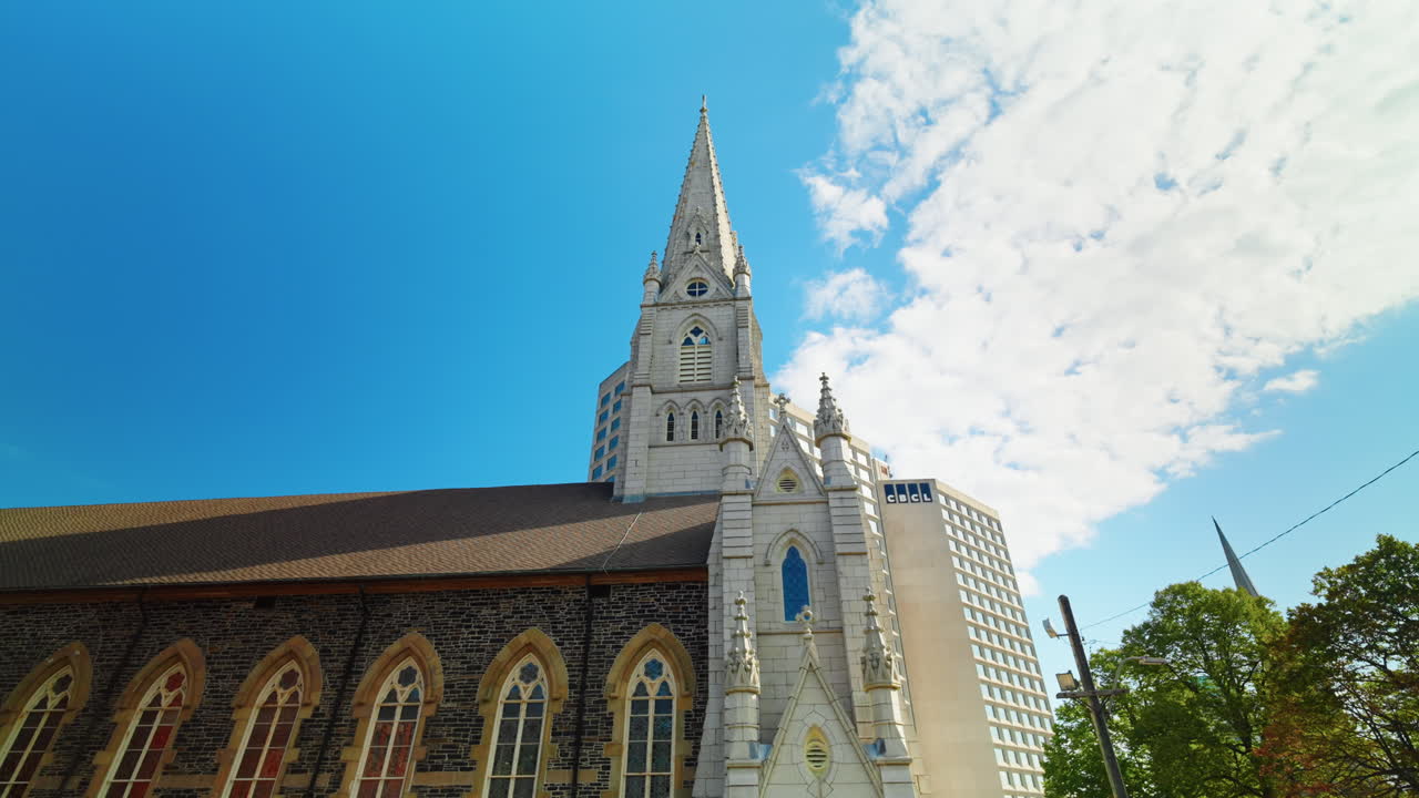 Panoramic view of the facade of Saint Mary0s Cathedral in Halifax, Nova Scotia, Canada.